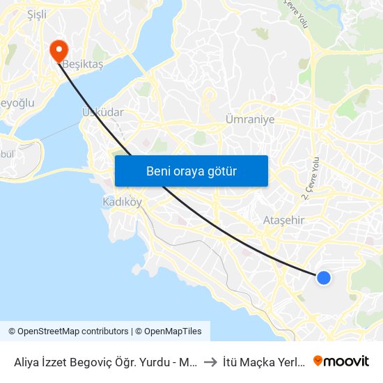 Aliya İzzet Begoviç Öğr. Yurdu - Maltepe Yönü to İtü Maçka Yerleşkesi map