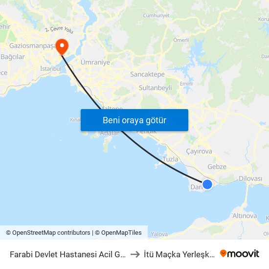 Farabi Devlet Hastanesi Acil Girişi to İtü Maçka Yerleşkesi map