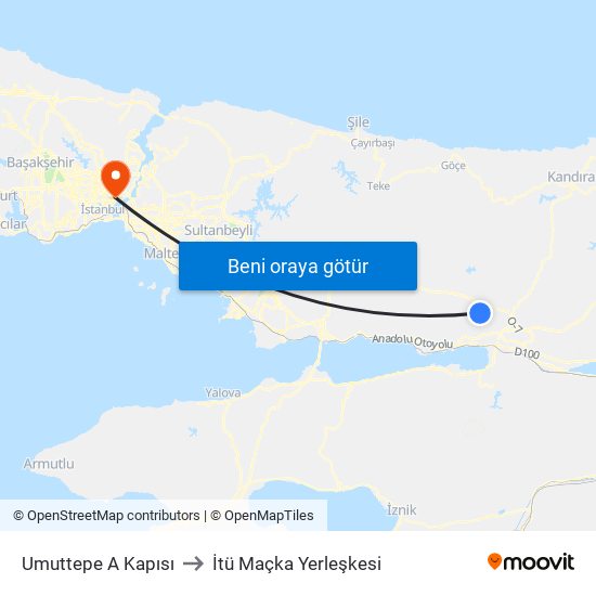 Umuttepe A Kapısı to İtü Maçka Yerleşkesi map