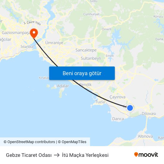 Gebze Ticaret Odası to İtü Maçka Yerleşkesi map