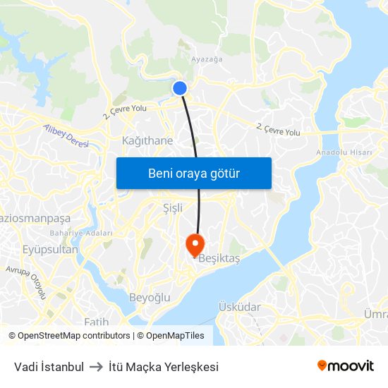 Vadi İstanbul to İtü Maçka Yerleşkesi map