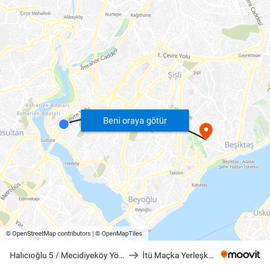 Halıcıoğlu 5 / Mecidiyeköy Yönü to İtü Maçka Yerleşkesi map