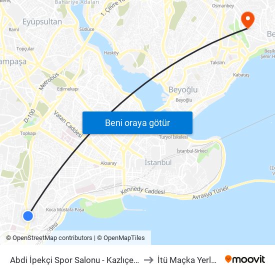 Abdi İpekçi Spor Salonu - Kazlıçeşme Yönü to İtü Maçka Yerleşkesi map