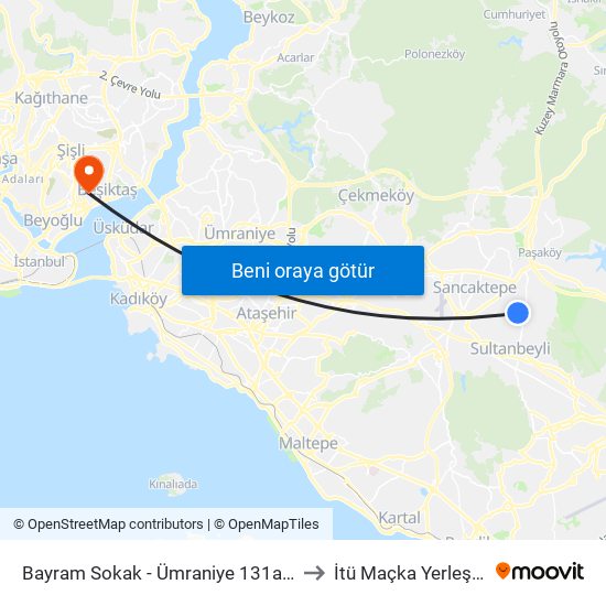 Bayram Sokak - Ümraniye 131a Yönü to İtü Maçka Yerleşkesi map