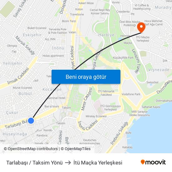 Tarlabaşı / Taksim Yönü to İtü Maçka Yerleşkesi map