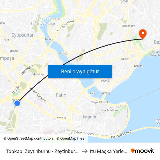 Topkapı Zeytinburnu - Zeytinburnu Yönü to İtü Maçka Yerleşkesi map