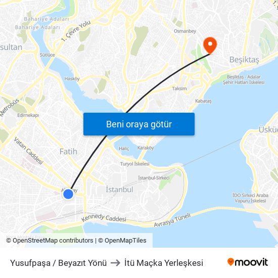 Yusufpaşa / Beyazıt Yönü to İtü Maçka Yerleşkesi map