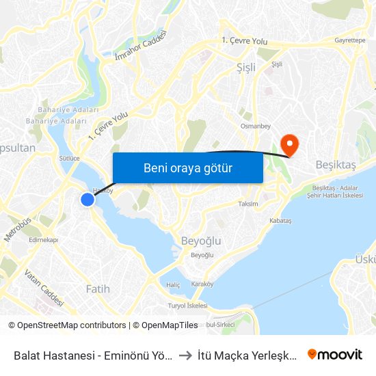 Balat Hastanesi - Eminönü Yönü to İtü Maçka Yerleşkesi map
