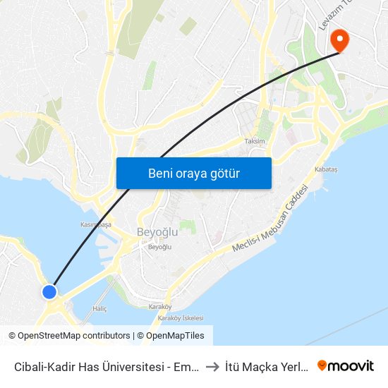 Cibali-Kadir Has Üniversitesi - Eminönü Yönü to İtü Maçka Yerleşkesi map