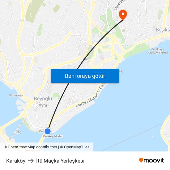 Karaköy to İtü Maçka Yerleşkesi map