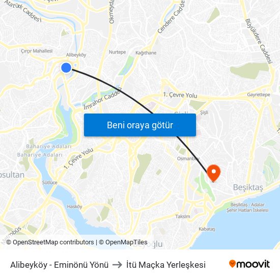 Alibeyköy  - Eminönü Yönü to İtü Maçka Yerleşkesi map