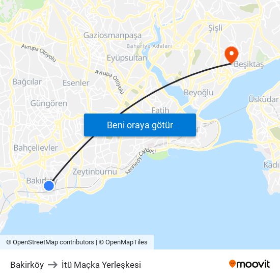 Bakirköy to İtü Maçka Yerleşkesi map