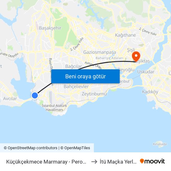 Küçükçekmece Marmaray - Peron (Bn2) Yönü to İtü Maçka Yerleşkesi map