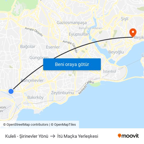 Kuleli - Şirinevler Yönü to İtü Maçka Yerleşkesi map