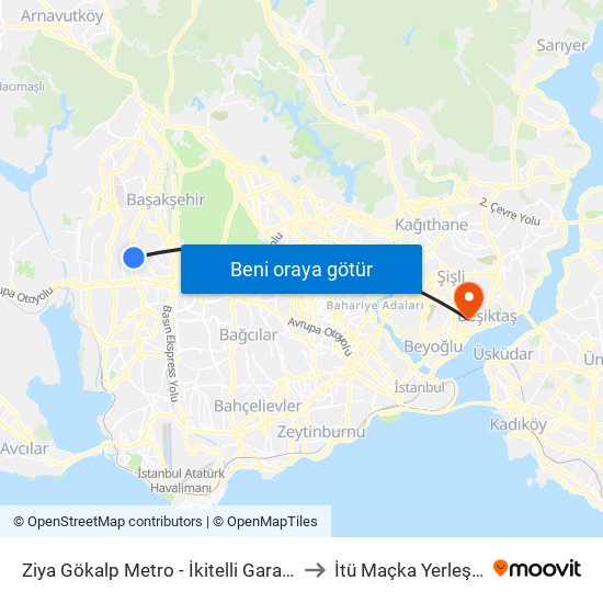 Ziya Gökalp Metro - İkitelli Garaji Yönü to İtü Maçka Yerleşkesi map