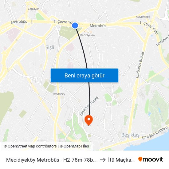 Mecidiyeköy Metrobüs - H2-78m-78be-146e-146m-92m-97bm Yönü to İtü Maçka Yerleşkesi map