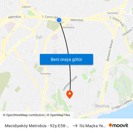 Mecidiyeköy Metrobüs - 92ş-E58-33m-33tm Yönü to İtü Maçka Yerleşkesi map