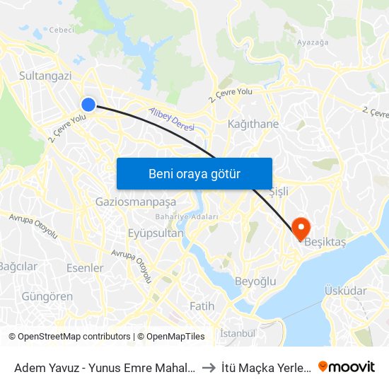 Adem Yavuz - Yunus Emre Mahallesi Yönü to İtü Maçka Yerleşkesi map