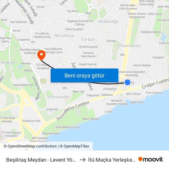 Beşiktaş Meydan - Levent Yönü to İtü Maçka Yerleşkesi map