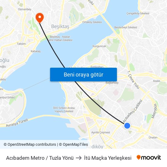 Acıbadem Metro  / Tuzla Yönü to İtü Maçka Yerleşkesi map