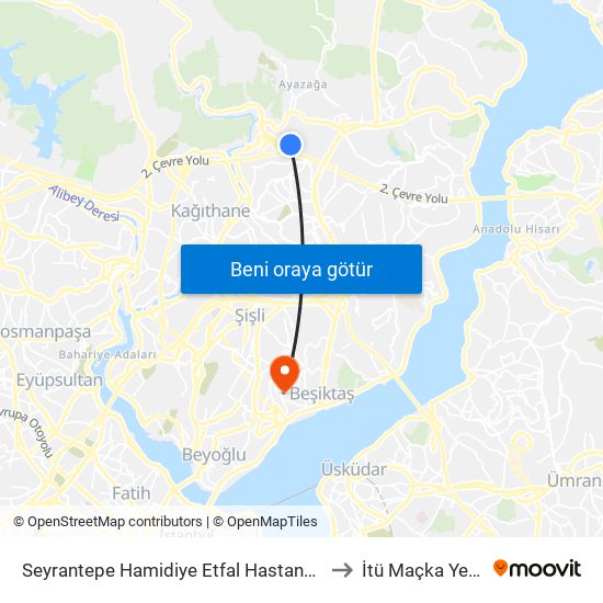 Seyrantepe Hamidiye Etfal Hastanesi - Levent Yönü to İtü Maçka Yerleşkesi map