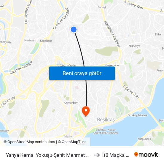 Yahya Kemal Yokuşu-Şehit Mehmet Ali Kiliç - Kagithane Yönü to İtü Maçka Yerleşkesi map