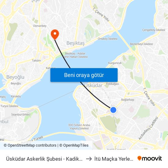 Üsküdar Askerlik Şubesi - Kadiköy Yönü to İtü Maçka Yerleşkesi map