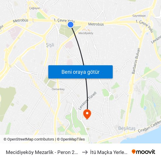 Mecidiyeköy Mezarlik - Peron 251 Yönü to İtü Maçka Yerleşkesi map