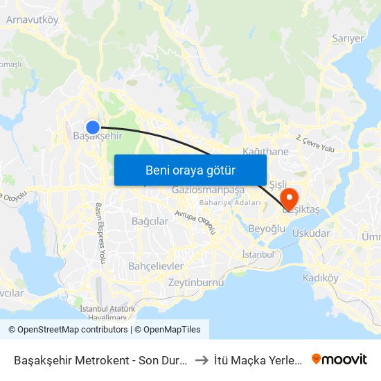 Başakşehir Metrokent - Son Durak Yönü to İtü Maçka Yerleşkesi map