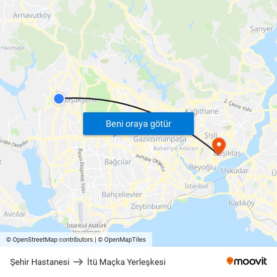 Şehir Hastanesi to İtü Maçka Yerleşkesi map