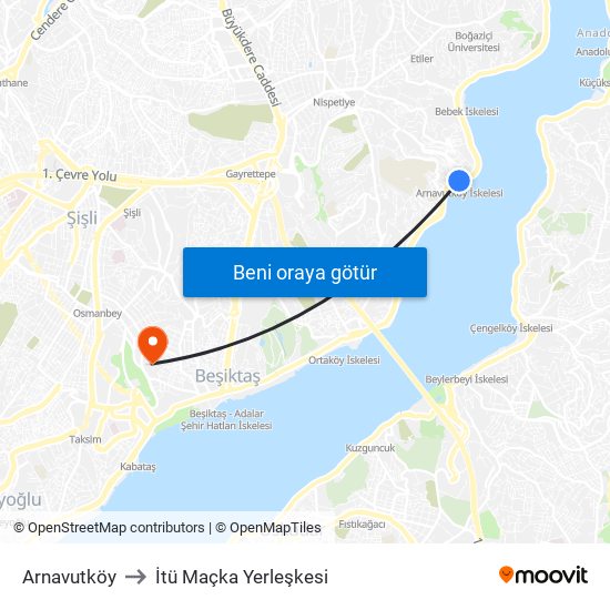 Arnavutköy to İtü Maçka Yerleşkesi map