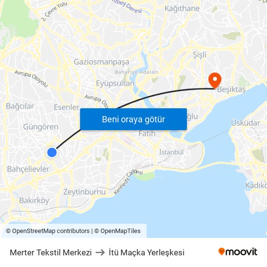 Merter Tekstil Merkezi to İtü Maçka Yerleşkesi map