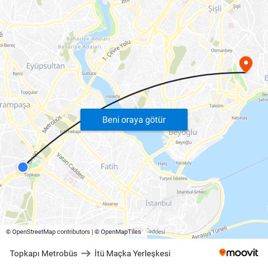 Topkapı Metrobüs to İtü Maçka Yerleşkesi map