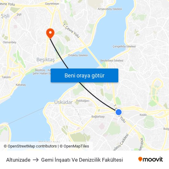 Altunizade to Gemi İnşaatı Ve Denizcilik Fakültesi map