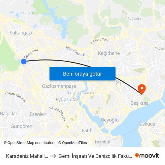 Karadeniz Mahallesi to Gemi İnşaatı Ve Denizcilik Fakültesi map