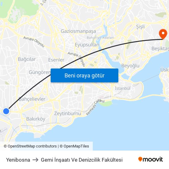 Yenibosna to Gemi İnşaatı Ve Denizcilik Fakültesi map