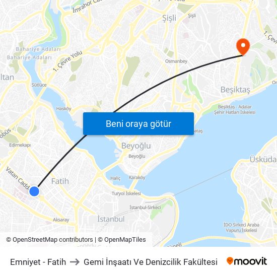 Emniyet - Fatih to Gemi İnşaatı Ve Denizcilik Fakültesi map