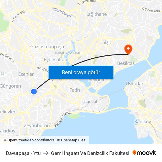 Davutpaşa - Ytü to Gemi İnşaatı Ve Denizcilik Fakültesi map