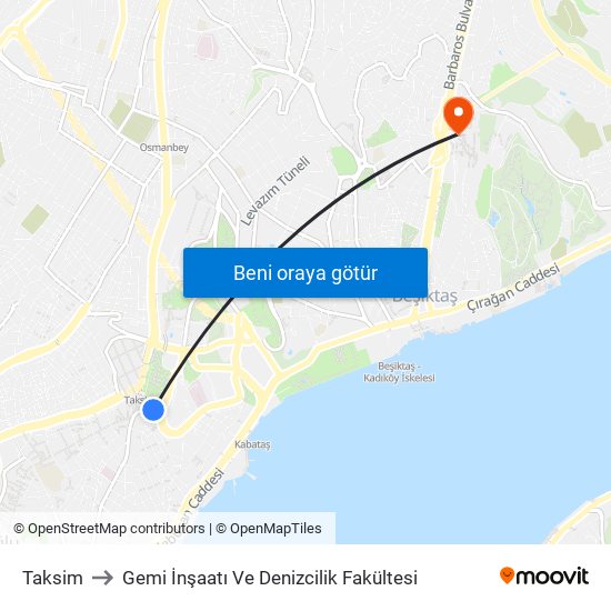 Taksim to Gemi İnşaatı Ve Denizcilik Fakültesi map