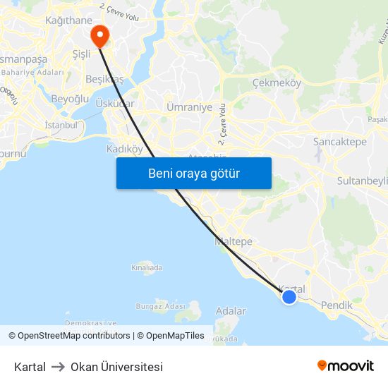 Kartal to Okan Üniversitesi map