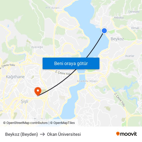 Beykoz (Beyden) to Okan Üniversitesi map
