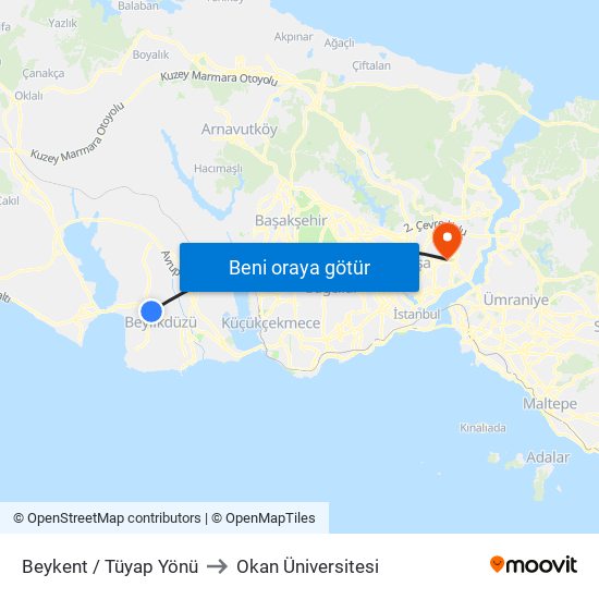 Beykent / Tüyap Yönü to Okan Üniversitesi map