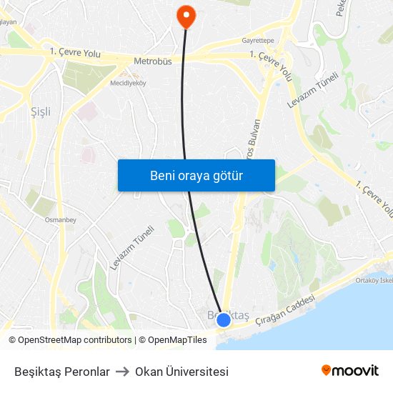 Beşiktaş Peronlar to Okan Üniversitesi map