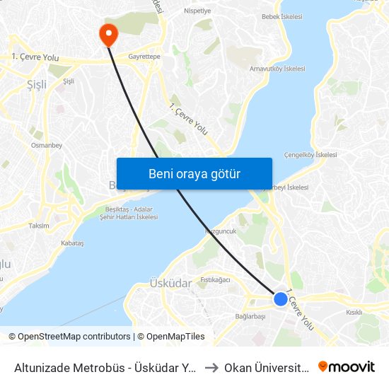Altunizade Metrobüs - Üsküdar Yönü to Okan Üniversitesi map
