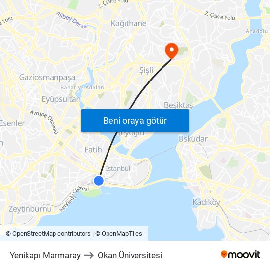 Yenikapı Marmaray to Okan Üniversitesi map