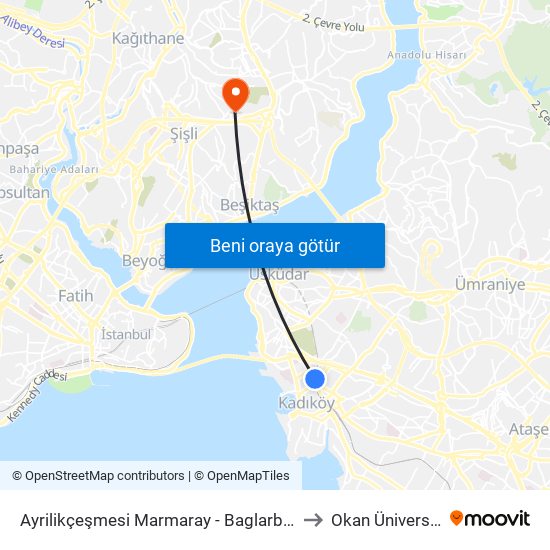 Ayrilikçeşmesi Marmaray - Baglarbasi Yönü to Okan Üniversitesi map