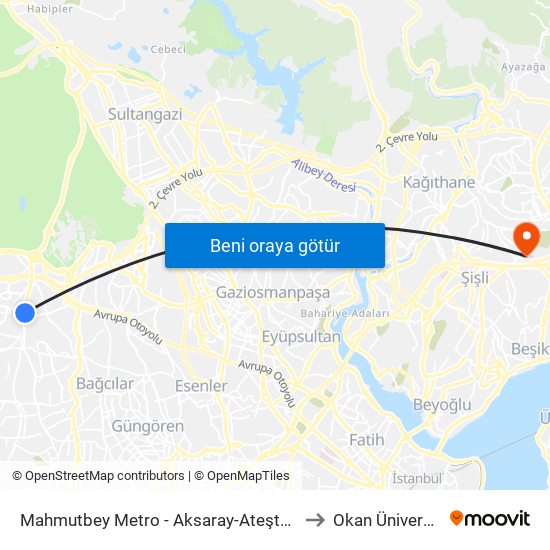 Mahmutbey Metro - Aksaray-Ateştuğla Yönü to Okan Üniversitesi map