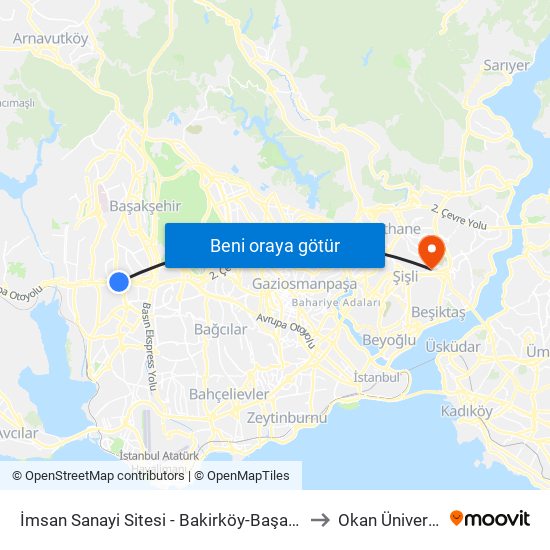 İmsan Sanayi Sitesi - Bakirköy-Başakşehir Yönü to Okan Üniversitesi map