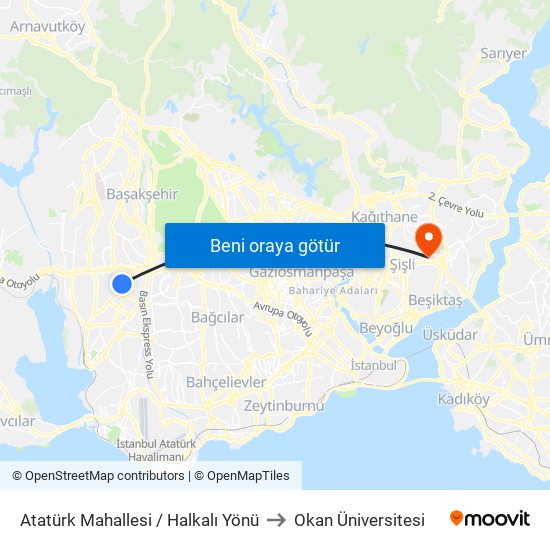 Atatürk Mahallesi / Halkalı Yönü to Okan Üniversitesi map
