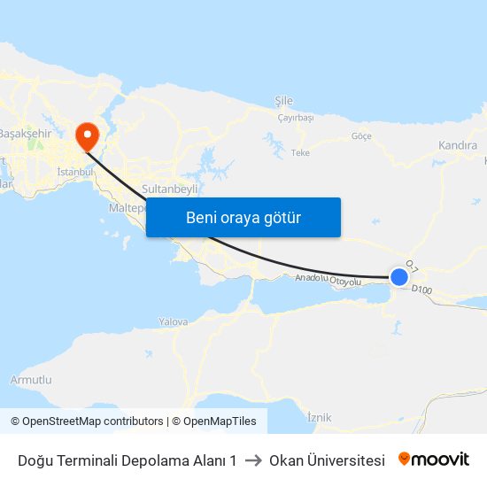 Doğu Terminali Depolama Alanı 1 to Okan Üniversitesi map